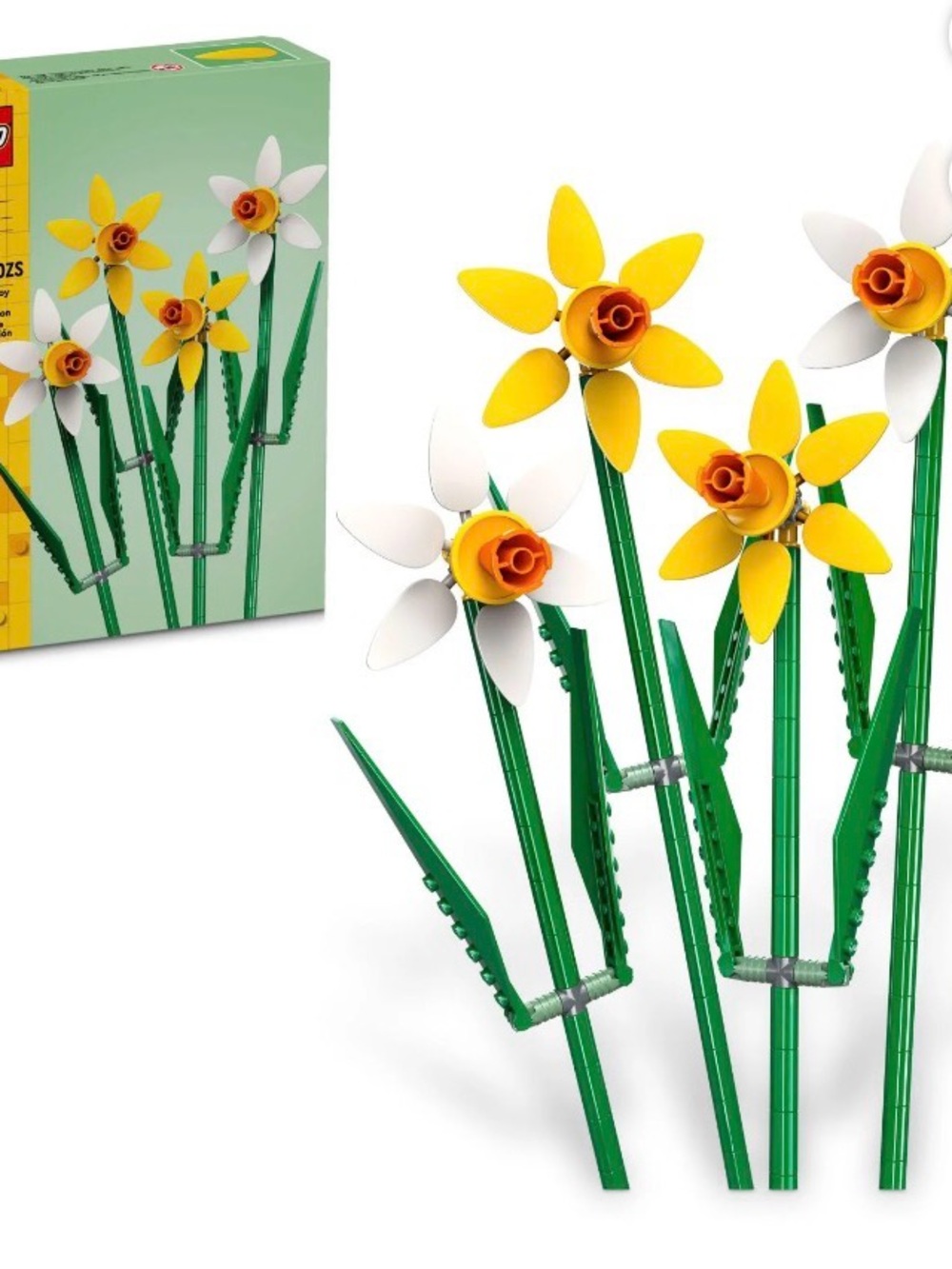 Lego Yellow & White Daffodil Flower Stems with Green Leaves